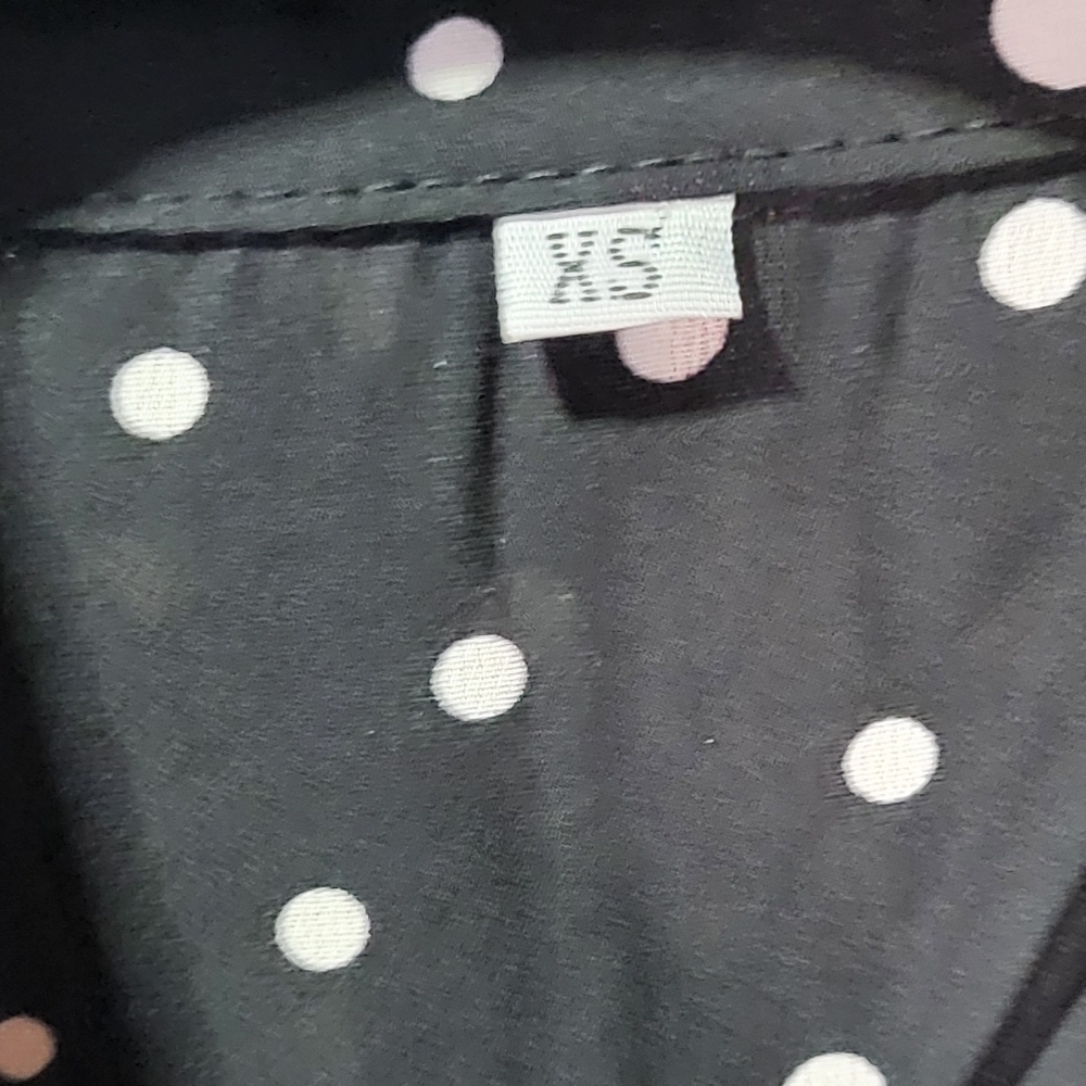 Women's Black Sheer Collared Polka Dot Short Sleeve Midi Dress Size XS EUC π - Picture 3 of 14